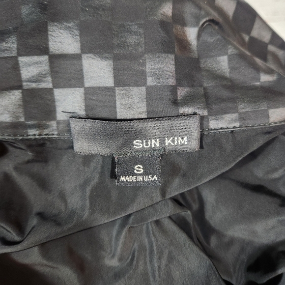 SUN KIM Asymmetrical Black Checkered Rain Coat Jacket Size Small - Picture 5 of 6